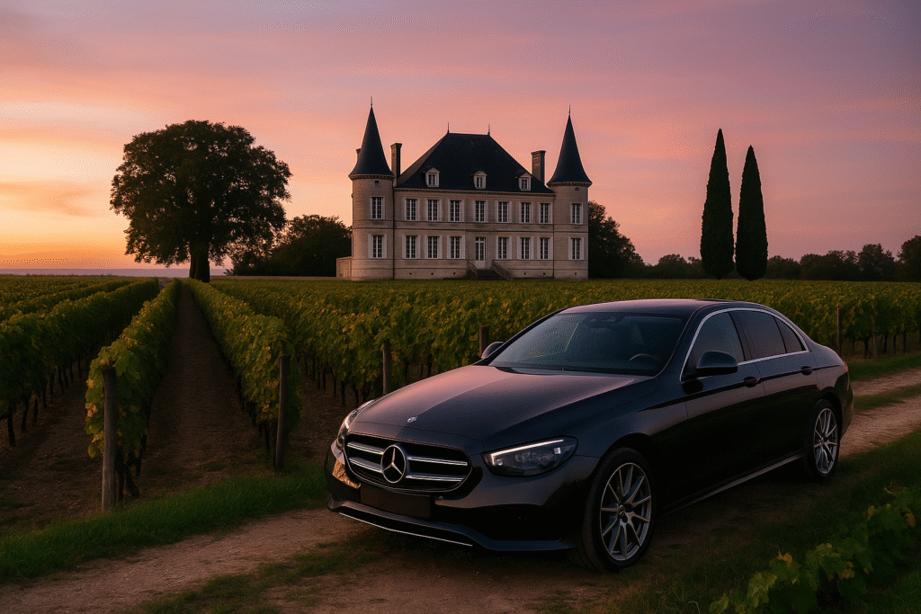 Chauffeur privé à nice attendant un client devant un véhicule VTC noir avec professionnalisme.