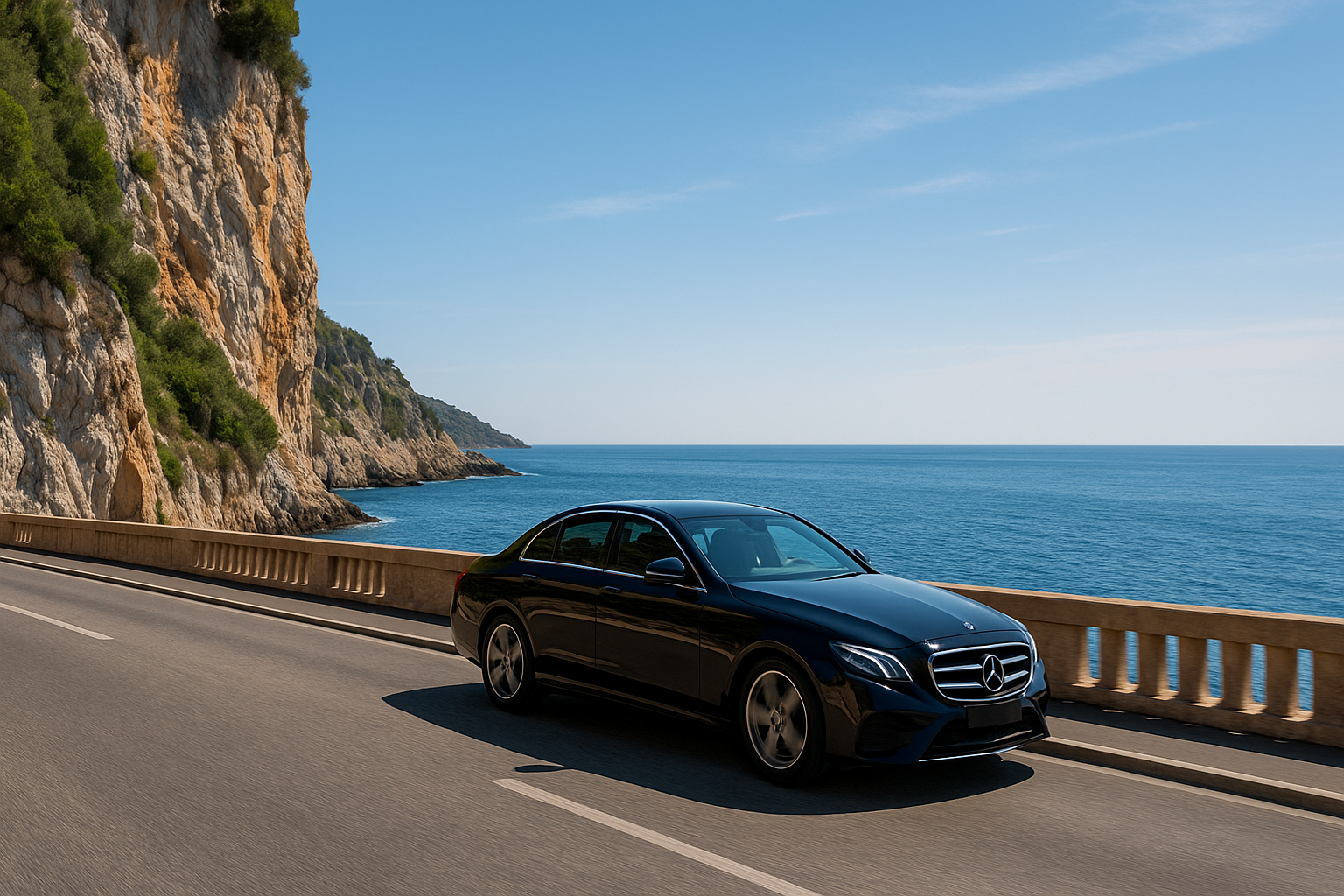Mercedes Classe E, promenade au bord de la mer nice